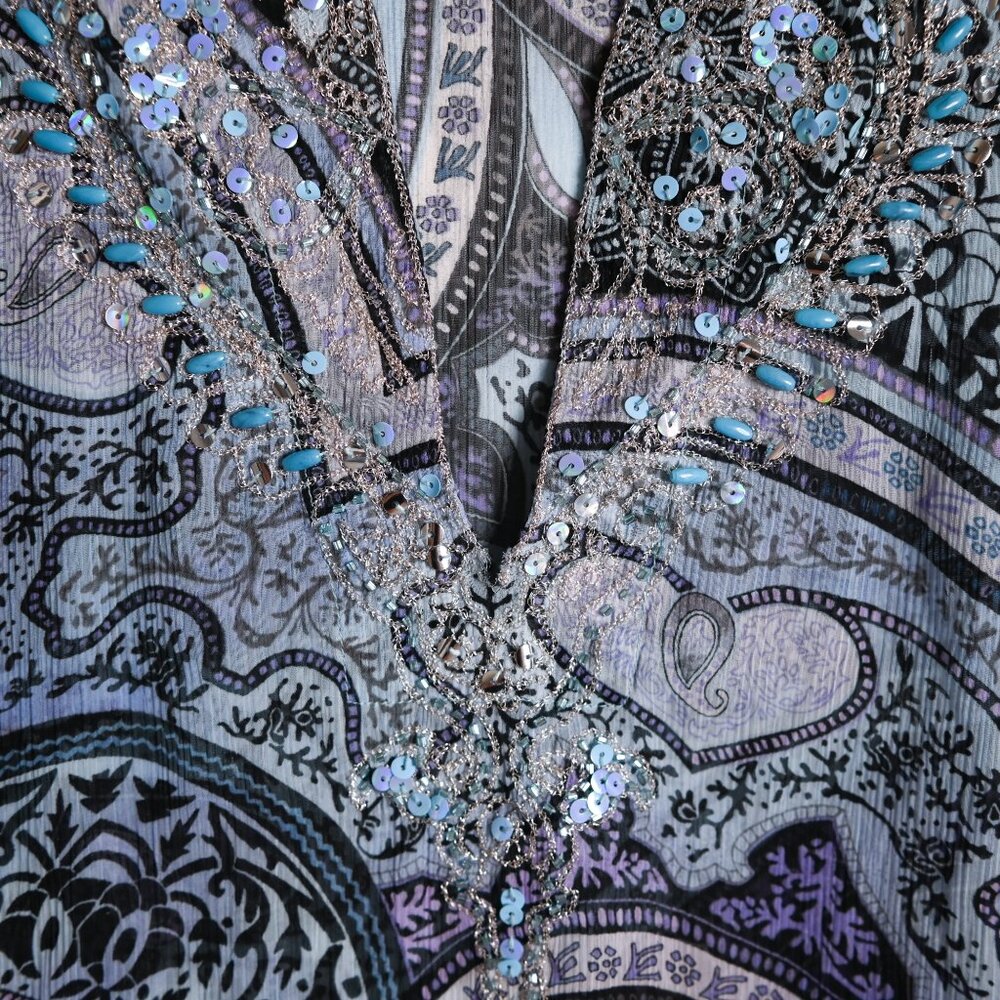 LANE BRYANT Blue and Purple Flowy Blouse with Beading Embellishments - Size 12 - Picture 5 of 10